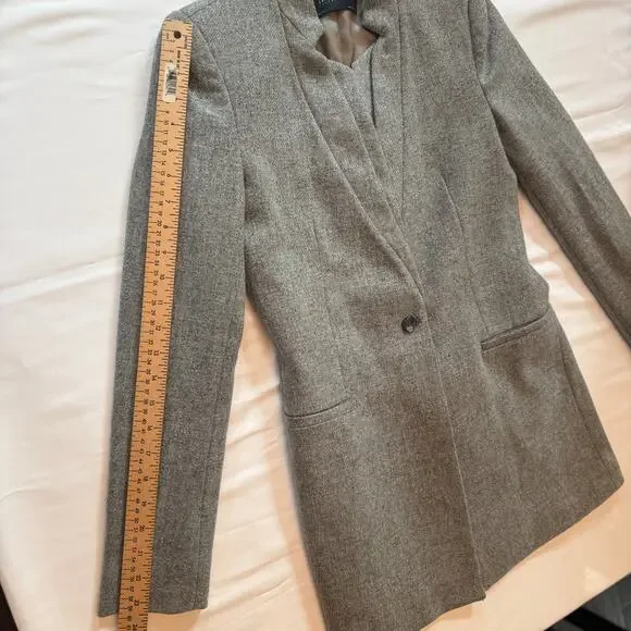 Zara Basic Collection Grey Lambswool Longline Coat Blazer Jacket XS - Picture 13 of 16